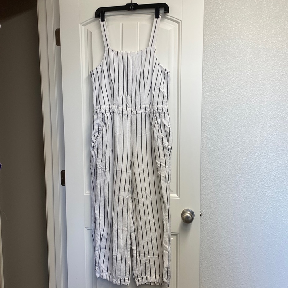 Sz M Ann Taylor LOFT Striped Linen Jumpsuit